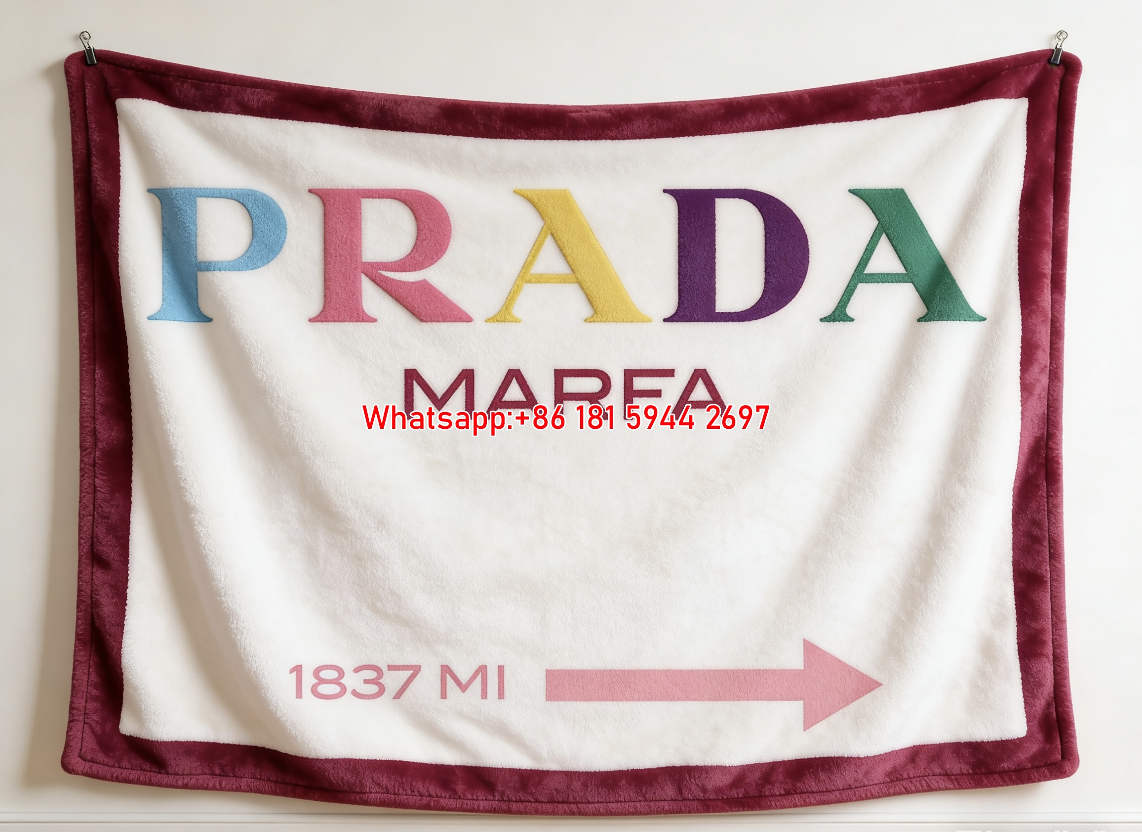 Prada Marfa Multicolor Pastel Print White Fleece Sofa Throw Blanket IMG_2709